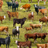 Realistic cattle and cows grazing in green pasture fields cotton fabric by Timeless Treasures