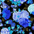 Blue butterflies with peonies and hydrangeas on black metallic cotton by Timeless Treasures.