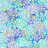 Blue, aqua, and lavender hydrangea blossoms with metallic gold accents packed across a cotton background by Timeless Treasures.
