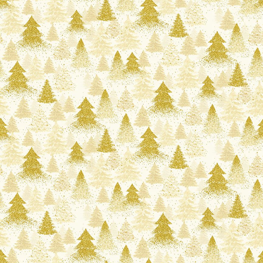Merry Christmas Golden Christmas Tree on Cream fabric by Timeless Treasures – holiday cotton with gold metallic accents.