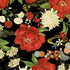 Metallic lotus floral fabric on black background with red ivory flowers and gold details