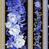 Blue and white peony floral 11-inch stripe fabric with gold metallic accents by Chong-a Hwang for Timeless Treasures.