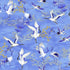 Blue metallic crane fabric with white cranes, blue florals, and gold accents by Chong-a Hwang for Timeless Treasures.