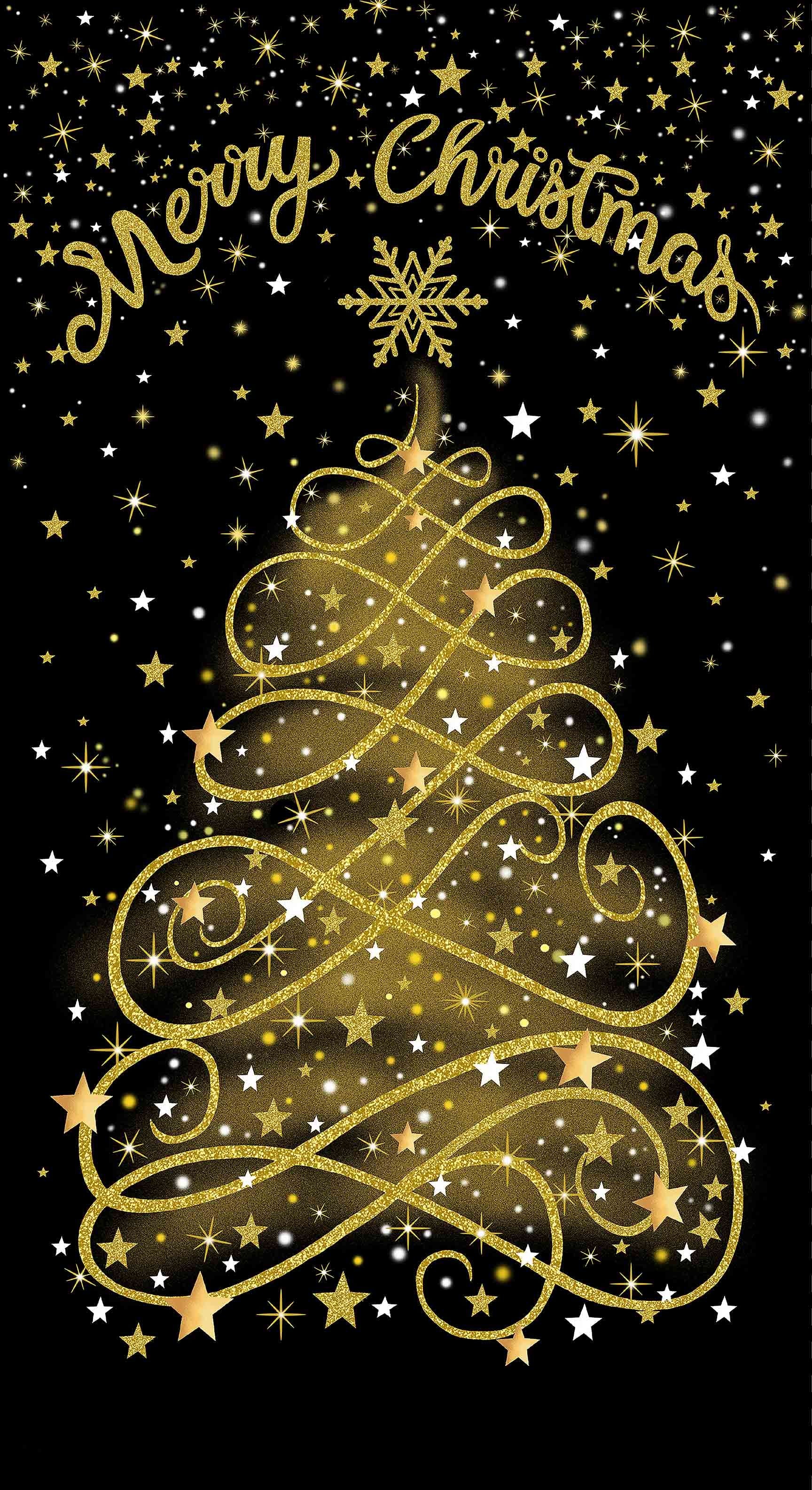 Merry Christmas Metallic fabric panel by Timeless Treasures – holiday cotton quilting panel with metallic accents.