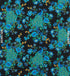Peacock metallic cotton fabric on black background with gold accents by Timeless Treasures