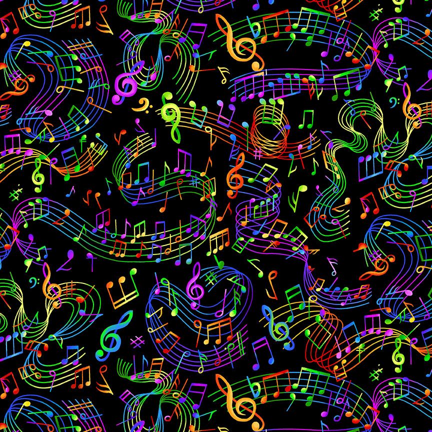 Painted Guitar Multi Music Notes Fabric by Timeless Treasures