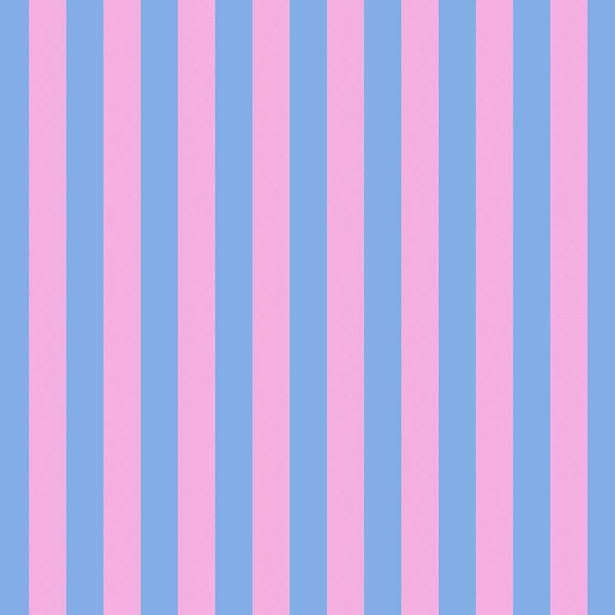 Paradise Royale Cabana Stripe Crocus quilting cotton fabric by Dear Stella featuring alternating pink and blue vertical stripes.