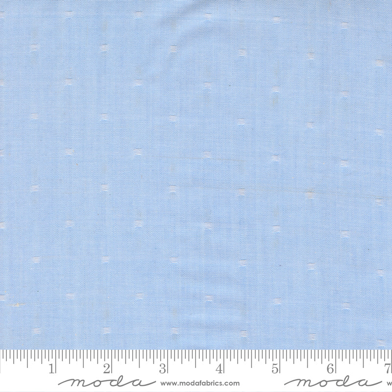 Summer Solstice Wovens Dobby Texture Waterfall woven cotton fabric featuring a soft sky blue background with subtle woven dobby texture by Pieces To Treasure for Moda Fabrics.