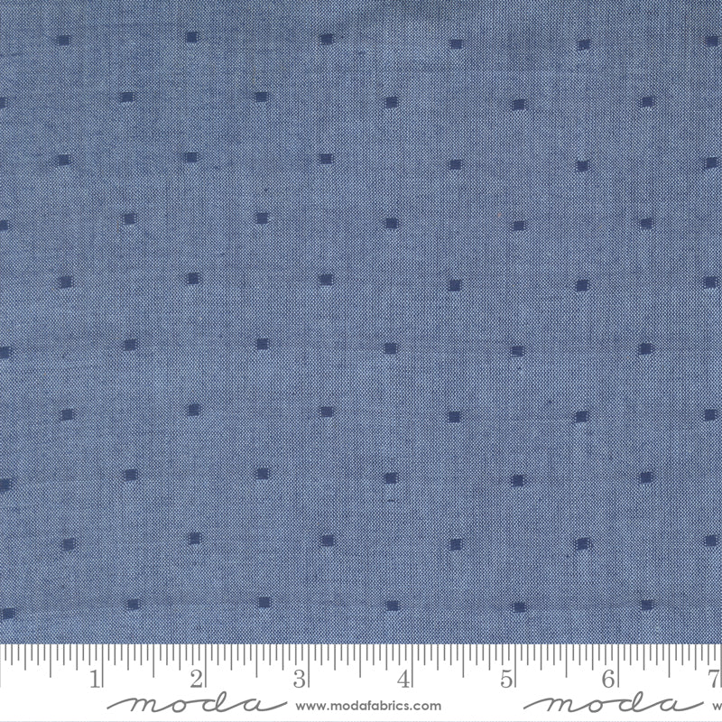 Summer Solstice Wovens Dobby Texture Nautical Blue woven cotton fabric featuring a rich blue background with subtle woven dobby texture by Pieces To Treasure for Moda Fabrics.