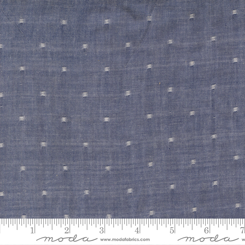 Summer Solstice Wovens Dobby Texture Dark Blue woven cotton fabric featuring a rich navy blue background with subtle woven dobby texture by Pieces To Treasure for Moda Fabrics.