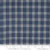 Summer Solstice Wovens Plaid Nautical Blue woven cotton fabric featuring a classic navy blue, ivory, and golden plaid by Pieces To Treasure for Moda Fabrics.