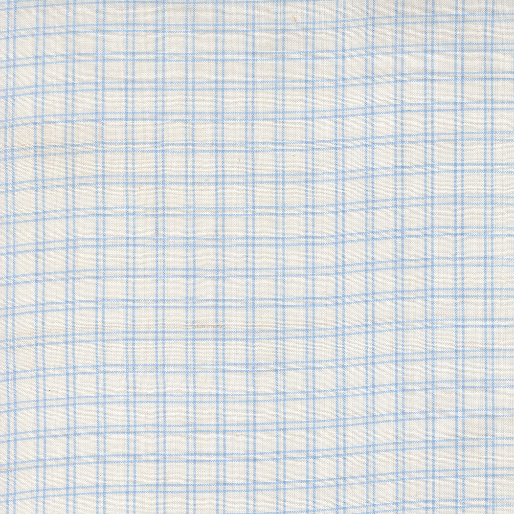 Summer Solstice Wovens Checks Waterfall woven cotton fabric featuring delicate sky blue checks on an ivory background by Pieces To Treasure for Moda Fabrics.