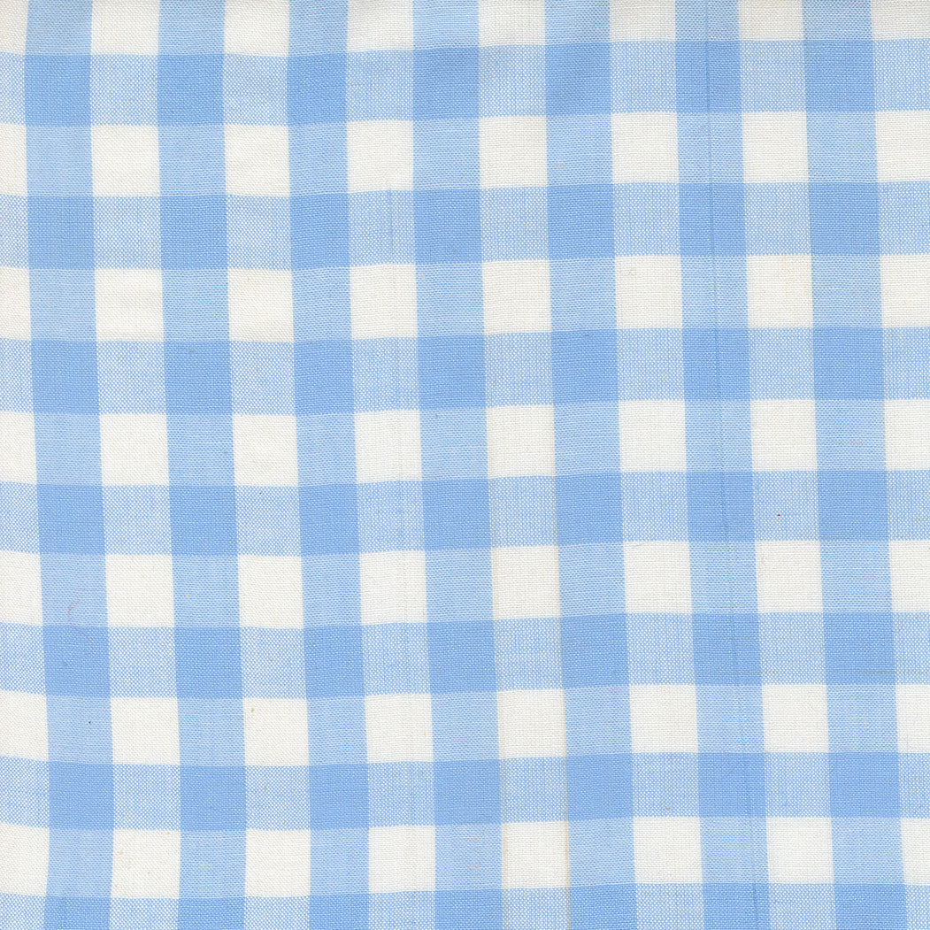 Summer Solstice Wovens Gingham Waterfall woven cotton fabric featuring a classic sky blue and ivory gingham pattern by Pieces To Treasure for Moda Fabrics.