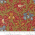 Morris Muse Iris Florals Russet quilting cotton by Barbara Brackman for Moda Fabrics featuring blue, coral, and golden iris flowers, delicate songbirds, and scrolling olive foliage on a warm russet botanical background.