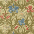 Morris Muse Iris Florals Parchment quilting cotton by Barbara Brackman for Moda Fabrics featuring blue and coral iris flowers, graceful birds, and scrolling green foliage on a soft parchment background.