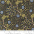 Morris Muse Seaweed Ebony quilting cotton by Barbara Brackman for Moda Fabrics featuring flowing botanical vines, delicate blue flowers, and intricate Arts & Crafts scrollwork on a rich ebony background.