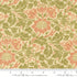 Morris Muse Flowering Scroll Parchment quilting cotton by Barbara Brackman for Moda Fabrics featuring sage green leafy scrolls, soft coral flowers, and elegant botanical vines on a parchment background.