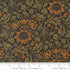 Morris Muse Flowering Scroll Ebony quilting cotton by Barbara Brackman for Moda Fabrics featuring William Morris-inspired floral scrolls, tulip blossoms, and botanical vines in olive and golden tones on an ebony background.
