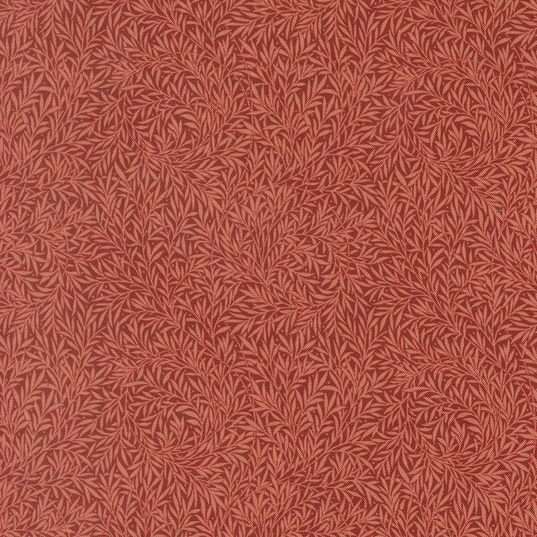 Morris Muse Willow Russet premium quilting cotton featuring an elegant tone-on-tone willow leaf print in warm russet brown by Barbara Brackman for Moda Fabrics.
