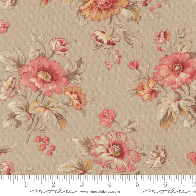 Vintage floral quilting cotton fabric with delicate blush floral bouquets on soft roche neutral background by French General for Moda Fabrics
