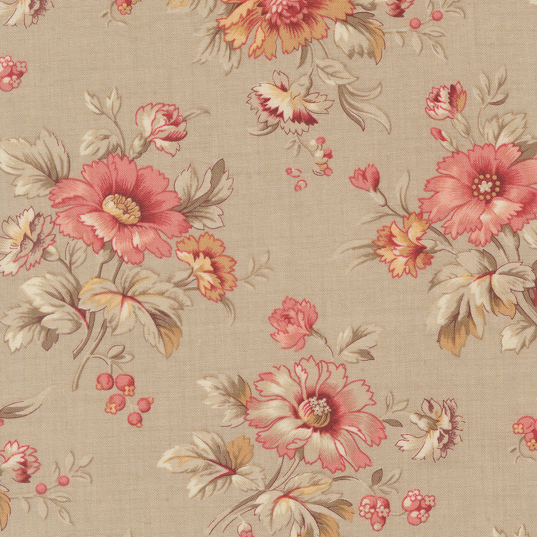 Vintage floral quilting cotton fabric with delicate blush floral bouquets on soft roche neutral background by French General for Moda Fabrics