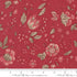 Vintage floral quilting cotton fabric with delicate pink and cream flowers on rouge red background by French General for Moda Fabrics