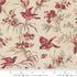 Vintage bird and floral quilting cotton fabric with red birds and delicate botanical branches on pearl background by French General for Moda Fabrics