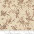 Neutral vintage bird and floral quilting cotton fabric with taupe botanical motifs on pearl roche background by French General for Moda Fabrics