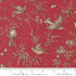 Vintage bird and floral quilting cotton fabric with taupe birds and botanical vines on rich rouge red background by French General for Moda Fabrics