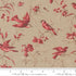 Vintage bird and floral quilting cotton fabric with red birds and delicate botanical motifs on neutral roche background by French General for Moda Fabrics