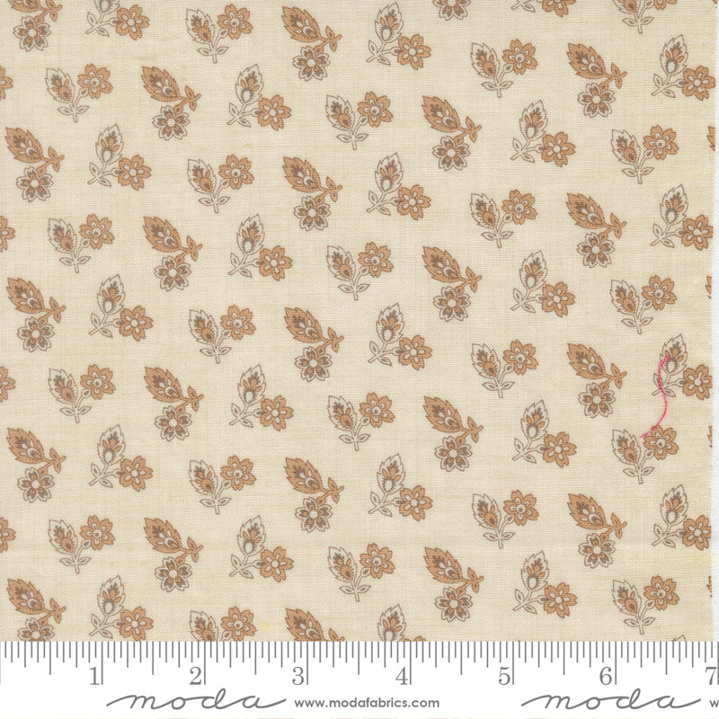 Neutral floral blender quilting cotton fabric with delicate taupe botanical sprigs on pearl background by French General for Moda Fabrics