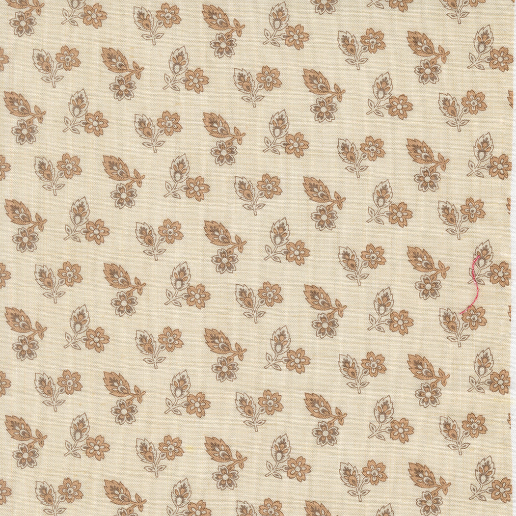 Neutral floral blender quilting cotton fabric with delicate taupe botanical sprigs on pearl background by French General for Moda Fabrics