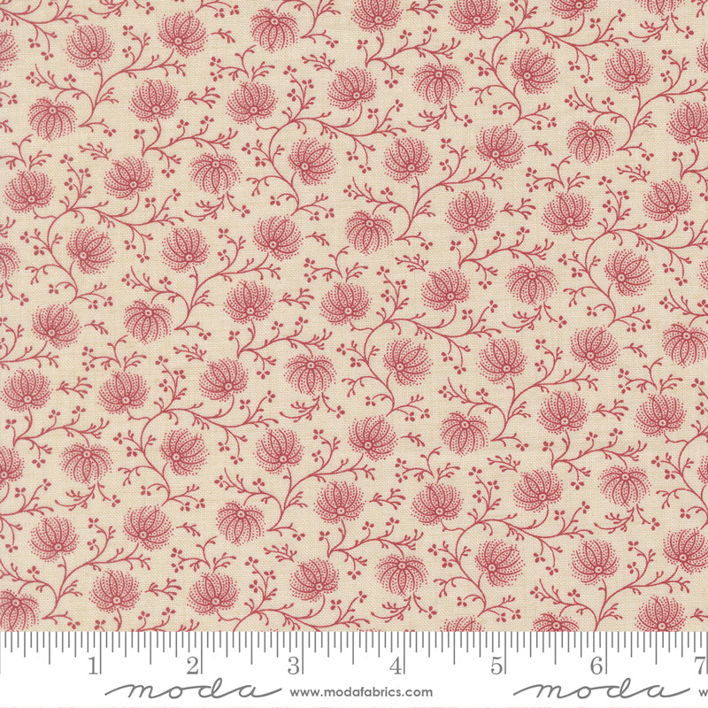 Delicate coral floral vine quilting cotton fabric on pearl cream background by French General for Moda Fabrics