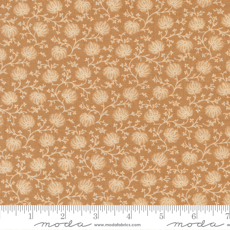 Cream floral vine quilting cotton fabric on warm tea background by French General for Moda Fabrics