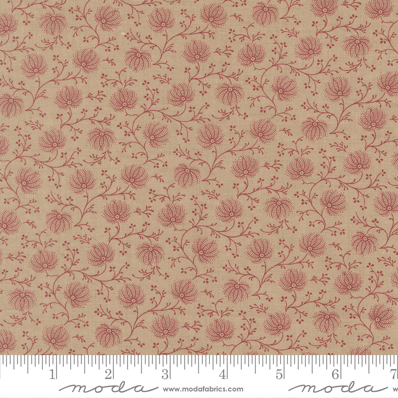 Delicate rouge floral vine quilting cotton fabric on roche beige background by French General for Moda Fabrics
