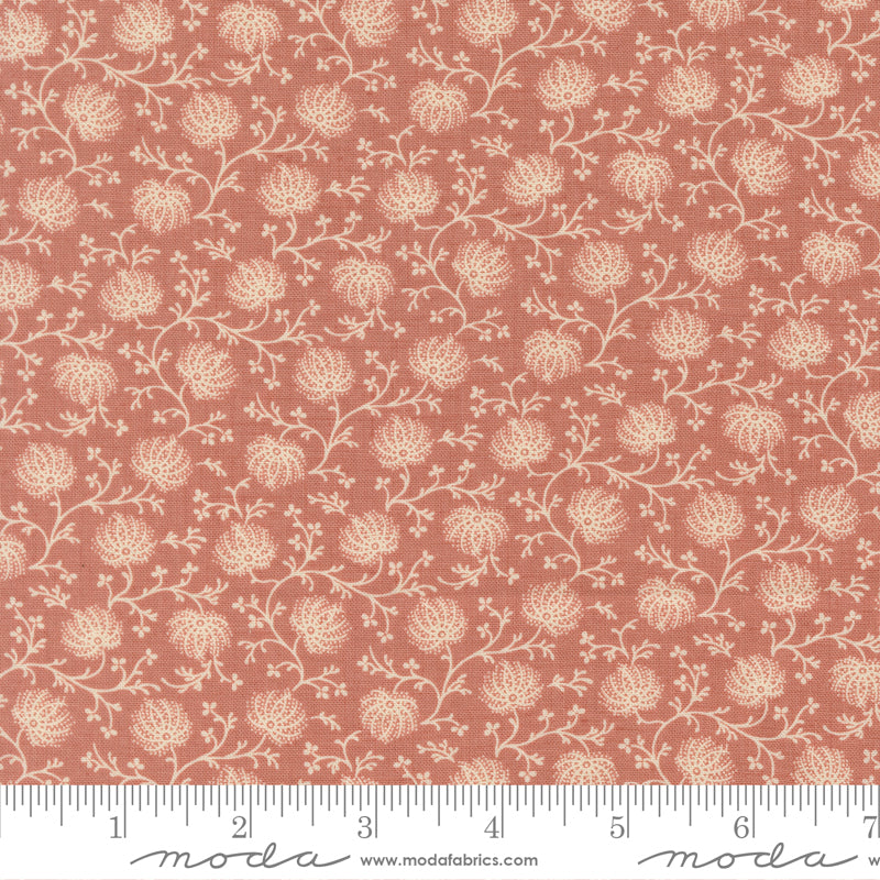 Cream floral vine quilting cotton fabric on warm clay pink background by French General for Moda Fabrics