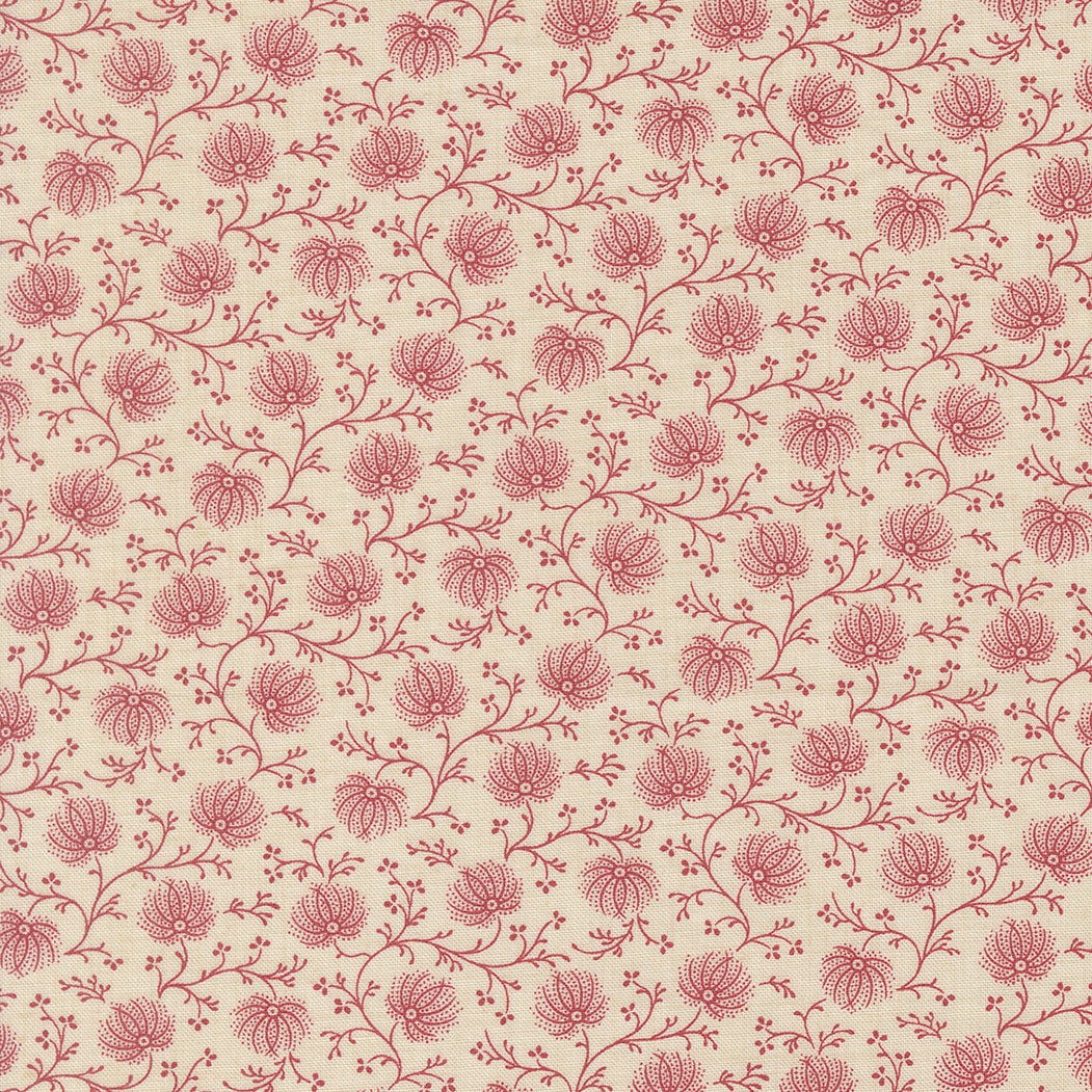 Delicate coral floral vine quilting cotton fabric on pearl cream background by French General for Moda Fabrics