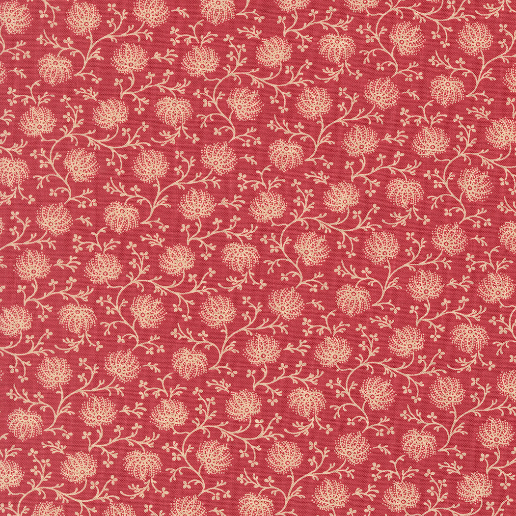 Cream floral vine quilting cotton fabric on rouge red background by French General for Moda Fabrics