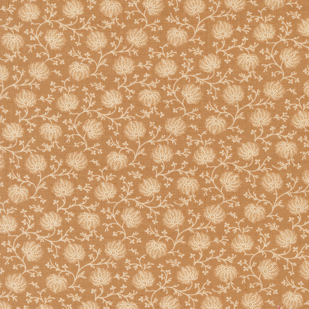 Cream floral vine quilting cotton fabric on warm tea background by French General for Moda Fabrics
