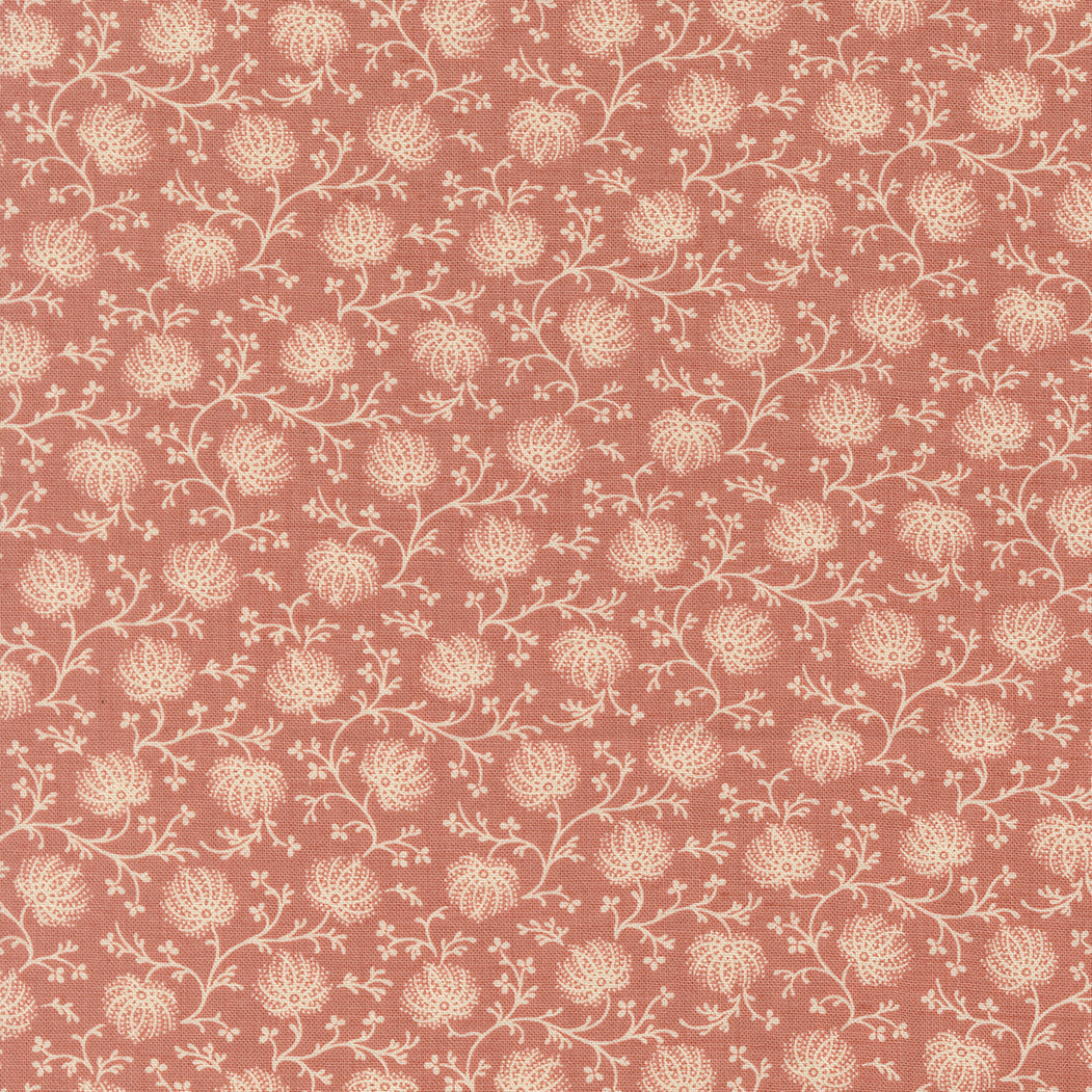 Cream floral vine quilting cotton fabric on warm clay pink background by French General for Moda Fabrics