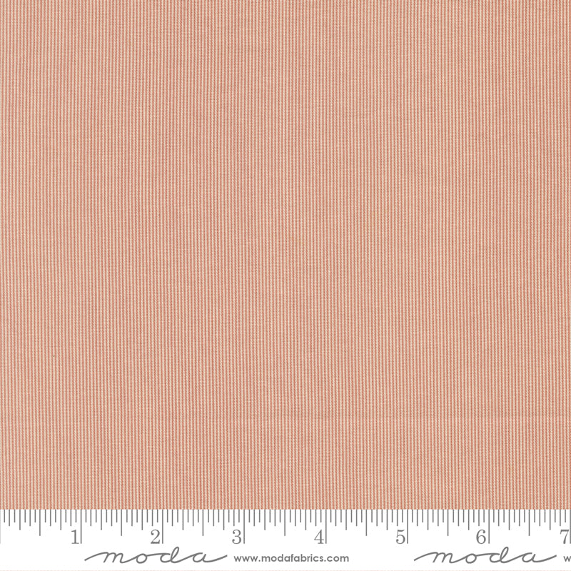 Fine clay pink ticking stripe quilting cotton fabric on cream background by French General for Moda Fabrics