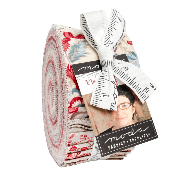 Fleur De Paris Jelly Roll by French General for Moda Fabrics featuring 40 coordinated 2.5-inch premium cotton fabric strips with elegant French-inspired floral and botanical prints.