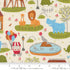 Animal Park Fun Zoo Animals Dove fabric by Stacy Iest Hsu for Moda Fabrics featuring whimsical lions, giraffes, hippos, seals, turtles, balloons, and zoo attractions on a soft dove premium cotton background.