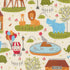 Animal Park Fun Zoo Animals Dove fabric by Stacy Iest Hsu for Moda Fabrics featuring whimsical lions, giraffes, hippos, seals, turtles, balloons, and zoo attractions on a soft dove premium cotton background.