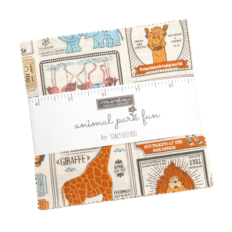 Animal Park Fun charm pack with zoo animal prints Moda fabric squares