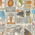 Animal Park Fun Vintage Zoo News Paper Dove fabric by Stacy Iest Hsu for Moda Fabrics featuring vintage zoo posters, admission tickets, safari advertisements, and animal illustrations on a soft dove premium cotton background.