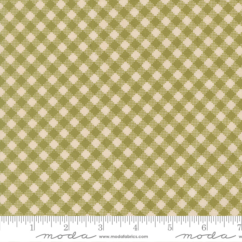 Grass green and cream checked quilting cotton from the My Secret Garden collection by Stacy Iest Hsu for Moda Fabrics.