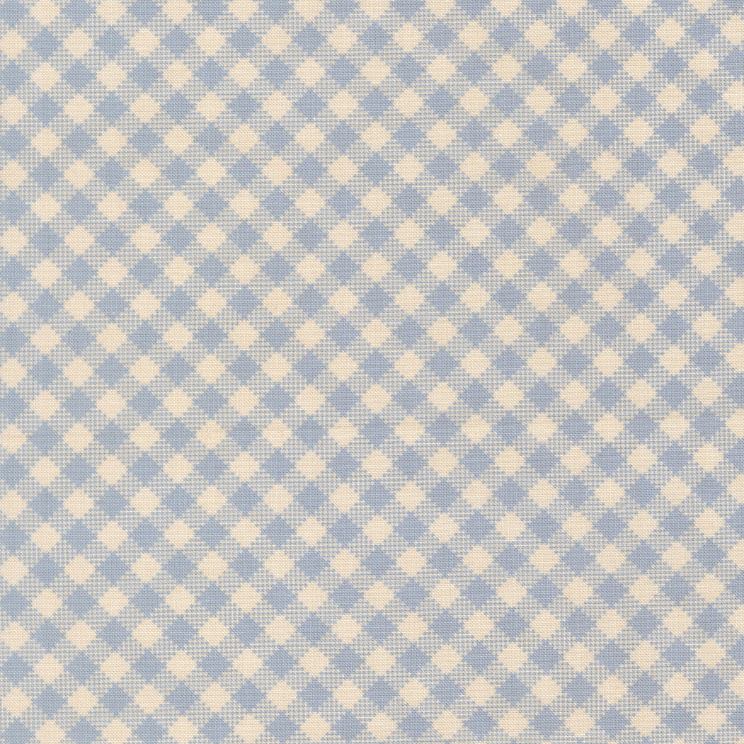 Sky blue and cream checked quilting cotton from the My Secret Garden collection by Stacy Iest Hsu for Moda Fabrics.