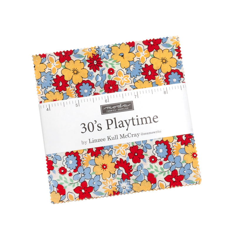 30’s Playtime charm pack with 42 colorful 1930s-inspired floral 5-inch squares by Moda Fabrics.