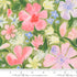 Sweet Cecily Meadow Florals Watercolor Fabric with pink and lavender flowers on green background by Janet Clare for Moda Fabrics.